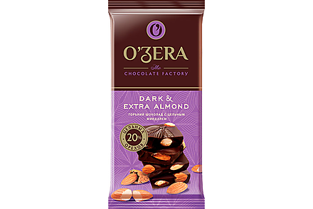 «OZera», шоколад горький с цельным миндалем Dark & Extra Almond, 90 г