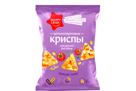 Чипсы цельнозерновые «HAPPY CRISP» кукурузно-рисовые «Пряный томат», 50 г