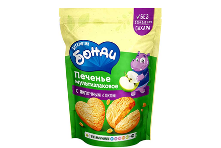 «Бегемотик Бонди», печенье мультизлаковое с яблочным соком, 155 г