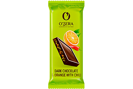 «O'Zera», темный шоколад Dark & Orange with chili с апельсиновыми криспами и перцем чили, 24 г