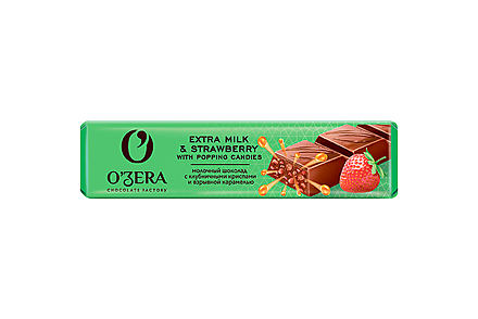 «O'Zera», шоколад молочный Extra milk & Strawberry with popping candy, 45 г