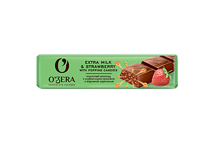 Шоколадный батончик «O'Zera» Extra milk & Strawberry with popping candy, 45 г