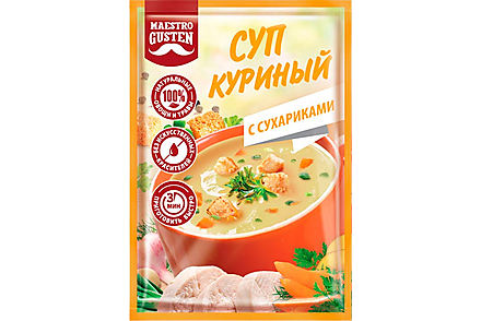 «Maestro Gusten», суп моментального приготовления куриный с сухариками, 16 г