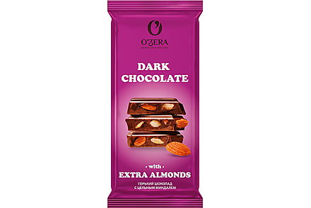 «O'Zera», шоколад горький с цельным миндалем Dark & Extra Almond, 90 г