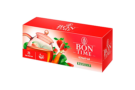 «Bontime», чай черный «Клубника», 25 пакетиков, 37,5 г