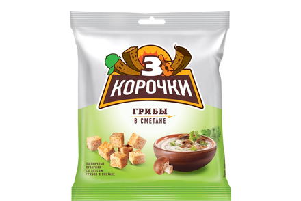 «3 Корочки», сухарики со вкусом грибов в сметане, 40 г