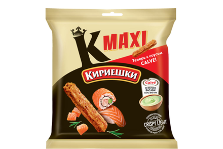 «Кириешки Maxi», сухарики со вкусом  роллов «Сяке маки» и с соусом со вкусом васаби «Calve», 75 г