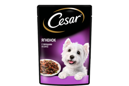 Влажный корм «Cesar» для взрослых собак, с ягненком и овощами в соусе, 85 г