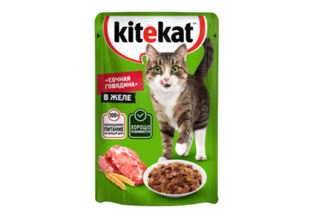 Влажный корм для кошек «Kitekat» «Сочная говядина» в желе, 85 г