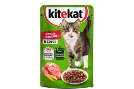 Влажный корм для кошек «Kitekat» «Сочная говядина» в соусе, 85 г