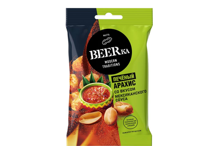 «Beerka», арахис печёный со вкусом мексиканского соуса, 90 г