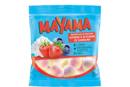 «Mayama», мармелад жевательный со вкусами клубники и черники со сливками, 70 г