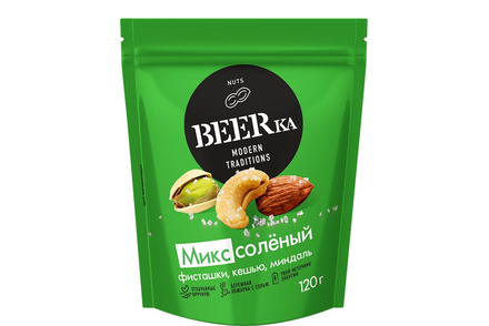 «Beerka», микс соленый: фисташки, кешью, миндаль; жареные, 120 г