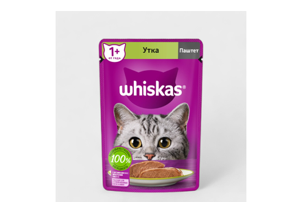 Влажный корм для кошек «Whiskas» паштет с уткой, 75 г