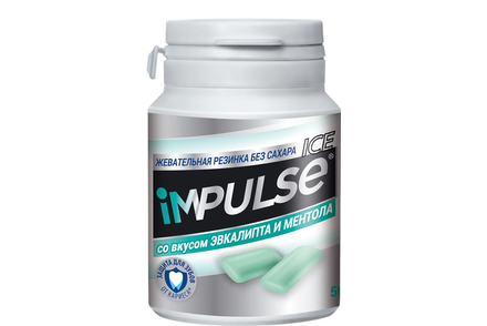 «Impulse ICE», жевательная резинка со вкусом эвкалипта и ментола, 56 г