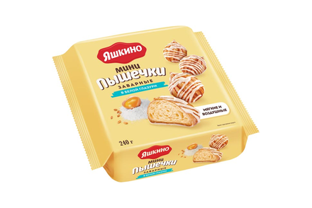«Яшкино», мини-пышечки заварные в белой глазури, 240 г