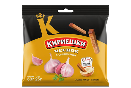 «Кириешки», сухарики со вкусом чеснока и сырным соусом «Calve», 85 г