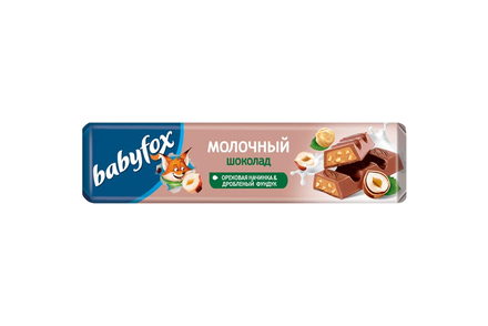 «BabyFox», молочный шоколад с ореховой начинкой и дробленым фундуком, 45 г