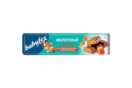 «BabyFox», молочный шоколад с карамельной начинкой и солёной карамелью, 45 г