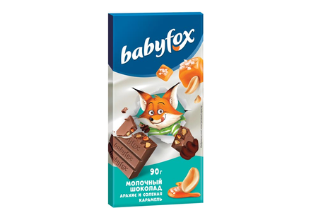 «BabyFox», молочный шоколад с арахисом и солёной карамелью, 90 г