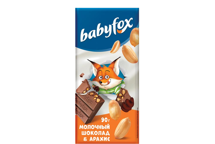 «BabyFox», молочный шоколад с арахисом, 90 г