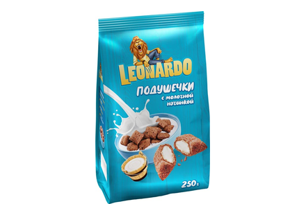 «Leonardo», готовый завтрак «Подушечки с молочной начинкой», 250 г