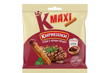 «Кириешки Maxi», сухарики со вкусом стейка с черным перцем и соусом барбекю «Calve», 75 г