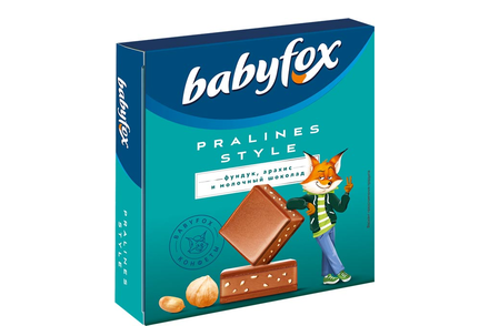 «BabyFox», шоколадные конфеты  Pralines Style фундук, арахис и молочный шоколад, 90 г