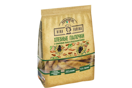 «Nina Farina», хлебные палочки с семенами льна и подсолнечника, 160 г «Nina Farina», хлебные палочки с семенами льна и подсолнечника, 160 г