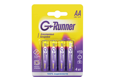 Батарейки алкалиновые «G-runner» AA/LR6, 1,5 V, в блистере 4 батарейки Батарейки алкалиновые «G-runner» AA/LR6, 1,5 V, в блистере 4 батарейки