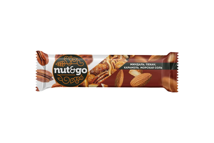 «Nut&Go», батончик с миндалём, пеканом, карамелью, морской солью, 36 г