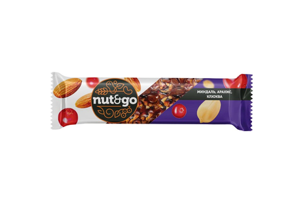 «Nut&Go», батончик Миндаль, арахис, клюква, 36 г