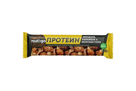 «Nut&Go», батончик Protein, миндаль с карамелью и морской солью, 40 г