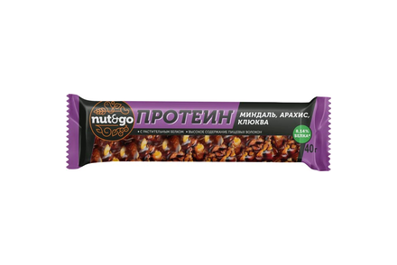 «Nut&Go», батончик Protein миндаль, арахис, клюква, 36 г