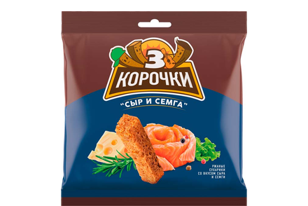«3 Корочки», сухарики со вкусом сёмги с сыром, 100 г