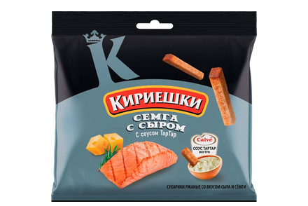 «Кириешки», сухарики со вкусом семги с сыром и соусом тар-тар «Calve», 85 г