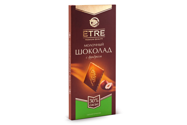 «Etre_old», шоколад молочный с фундуком, содержание какао 30%., 90 г «Etre_old», шоколад молочный с фундуком, содержание какао 30%., 90 г