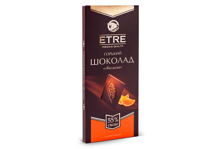 «ETRE», шоколад горький «Апельсин», содержание какао 55 %, 90 г «ETRE», шоколад горький «Апельсин», содержание какао 55 %, 90 г