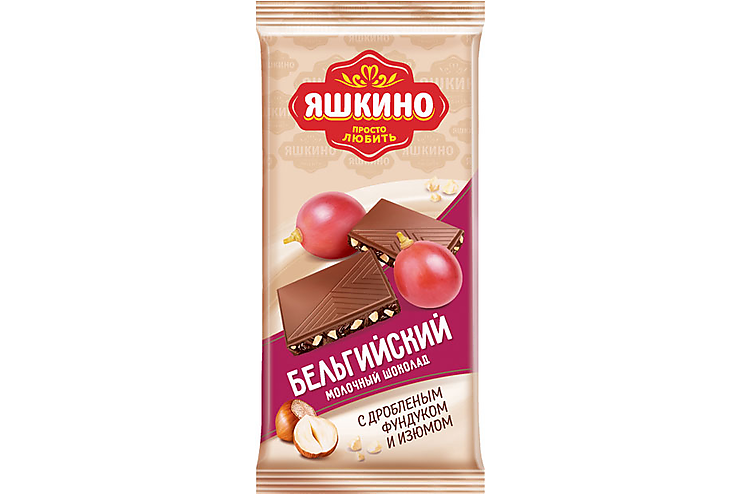 «Яшкино», шоколад молочный с дроблёным фундуком и изюмом, 90 г