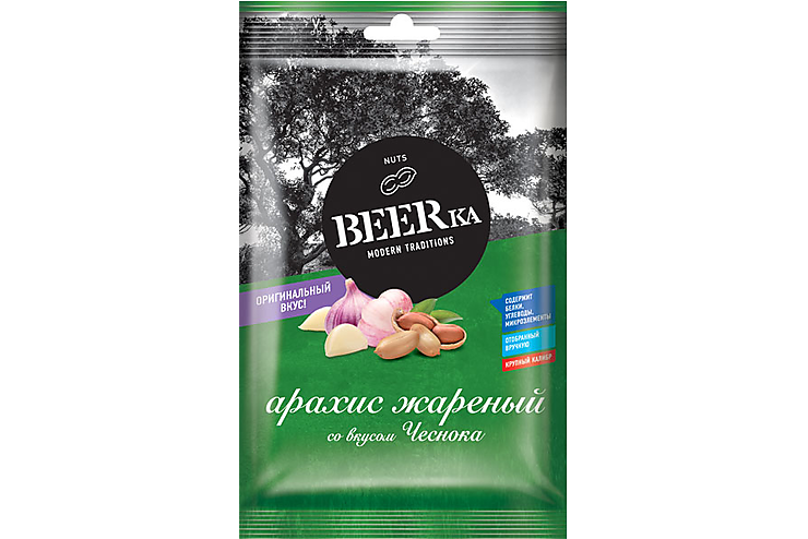 «Beerka», арахис жареный со вкусом чеснока, 90 г