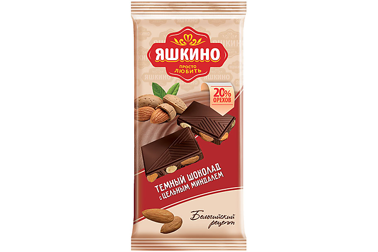 «Яшкино», шоколад тёмный с миндалём, 90 г