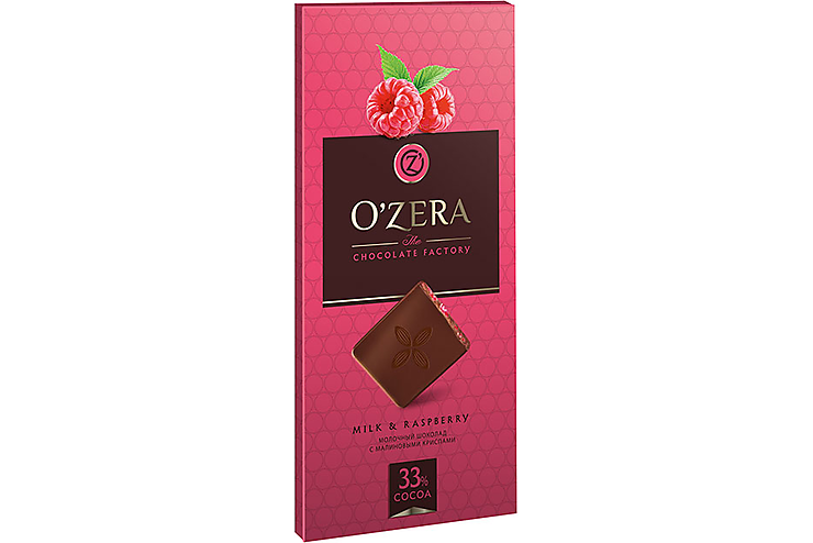 «O'Zera», шоколад молочный с кусочками малины Milk & Raspberry, 100 г