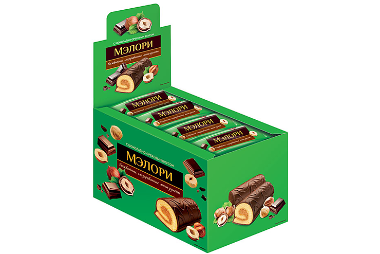 «Мэлори», мини-рулет бисквитный шоколадно-ореховый, 40 г