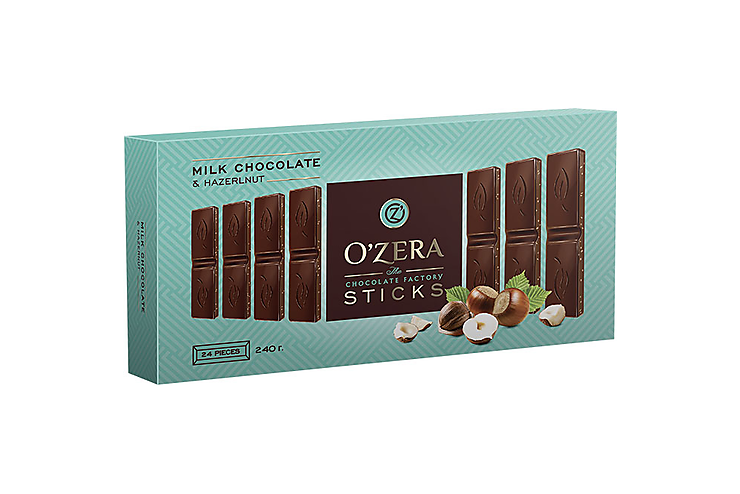«O'Zera», шоколад молочный Milk & Hazel, в форме стиков, 240 г