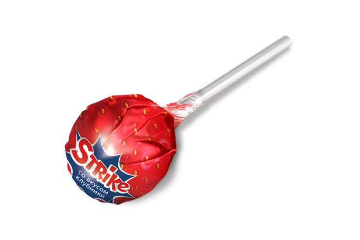Карамель на палочке «Strike» со вкусом клубники (упаковка 1 кг) Карамель на палочке «Strike» со вкусом клубники (упаковка 1 кг)