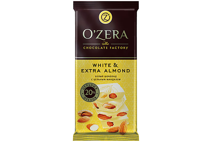 «O'Zera», шоколад White and Extra Almond, 90 г