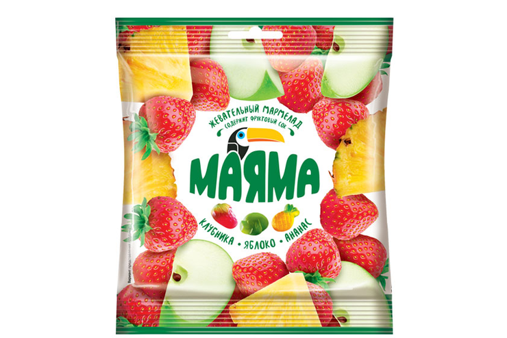 «Mayama», мармелад жевательный со вкусами ананаса, яблока и клубники, 70 г