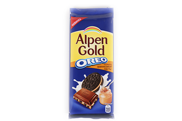 Шоколад «Alpen Gold» молочный Oreo со вкусом арахисовой пасты, 95 г Шоколад «Alpen Gold» молочный Oreo со вкусом арахисовой пасты, 95 г