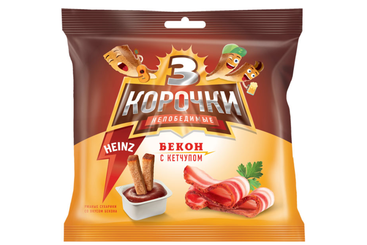 Сухарики «3 Корочки» со вкусом бекона и кетчупом Heinz, 85 г Сухарики «3 Корочки» со вкусом бекона и кетчупом Heinz, 85 г