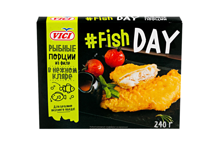 Рыбные порции из филе «Vici» Fish Day в кляре, 240 г Рыбные порции из филе «Vici» Fish Day в кляре, 240 г